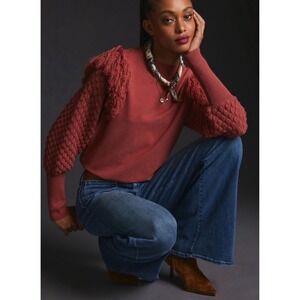 Dolan Left Coast Anthropologie Rust Fringe Sweater XS | Puff Sleeve‎ Fall Top